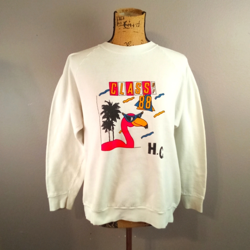 Vintage 1980s class of 1988 high School flamingo sweater